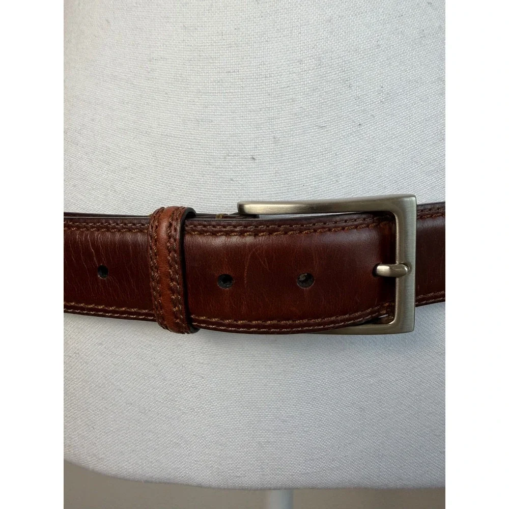 Mens Top Grain Leather Belt 36 / 90 Brown Solid Brass Buckle Casual Dress Preppy